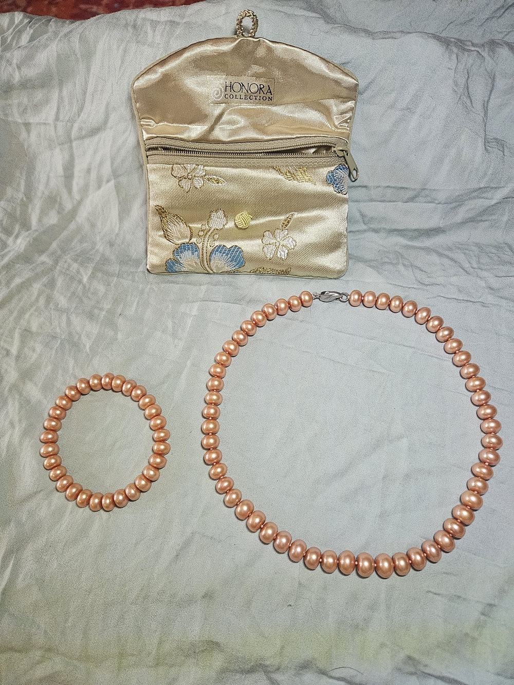 Honora Peach Graduated Freshwater Cultured Pearl Necklace and Bracelet Set